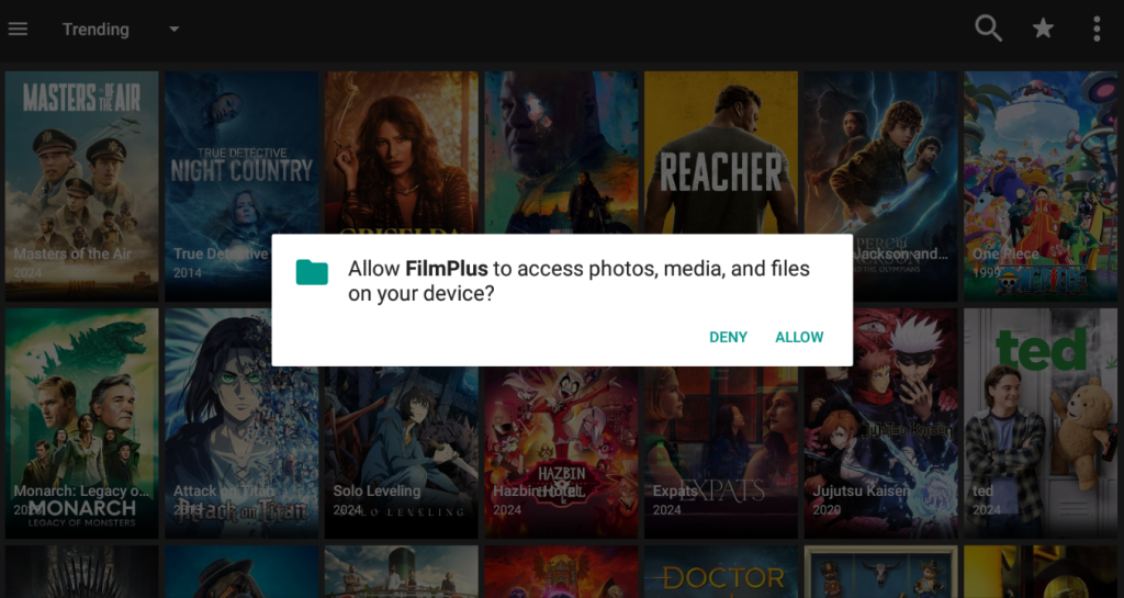 Click Allow on the FilmPlus app