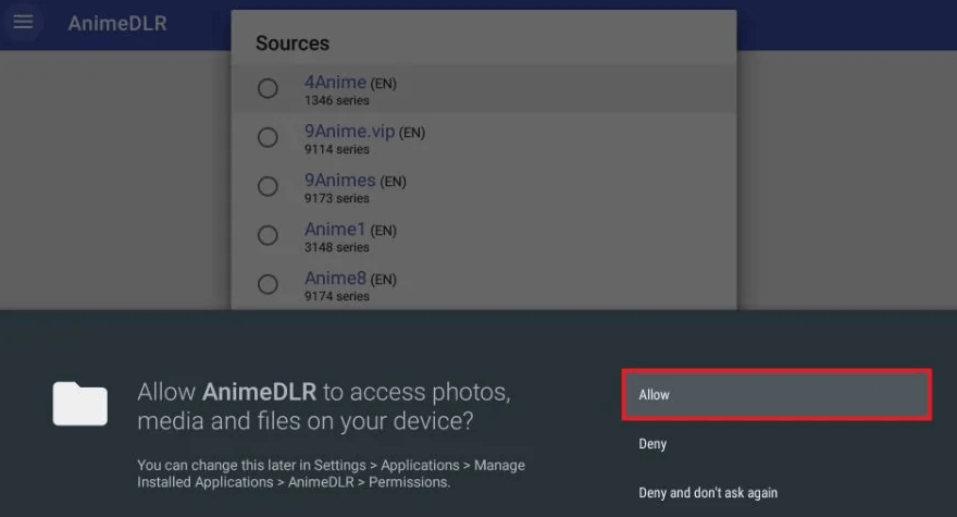 AnimeDLR APK-Allow Access