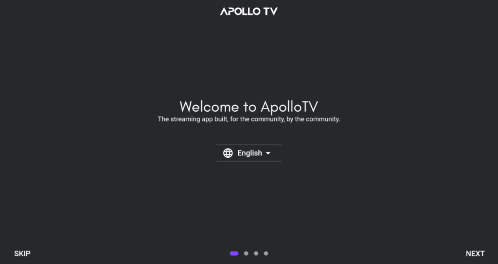 Welcome page of Apollo TV APK app