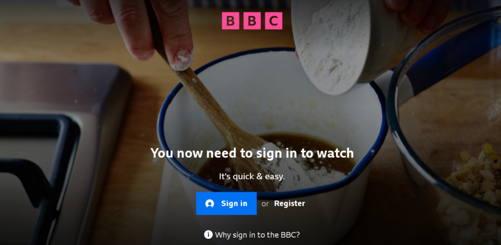 Click the Register or Sign In button to get into the BBC iPlayer app