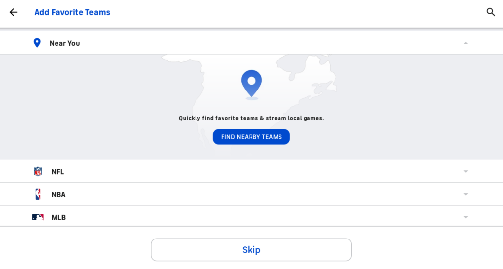 Tap on the Find Nearby Teams or Skip option