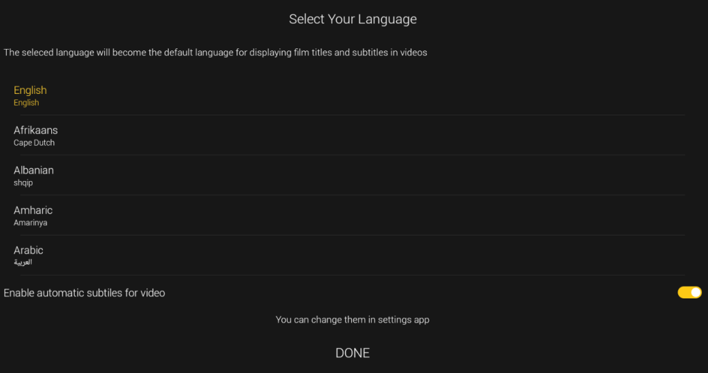 Choose any language and hit the Done button