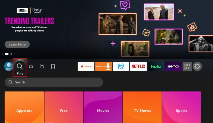 Tap the Find icon on Fire TV home screen