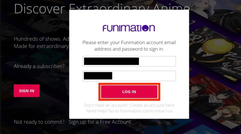 Funimation- log in