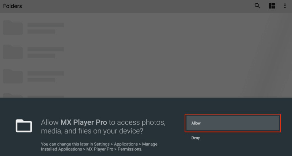 MX Player- Allow Button