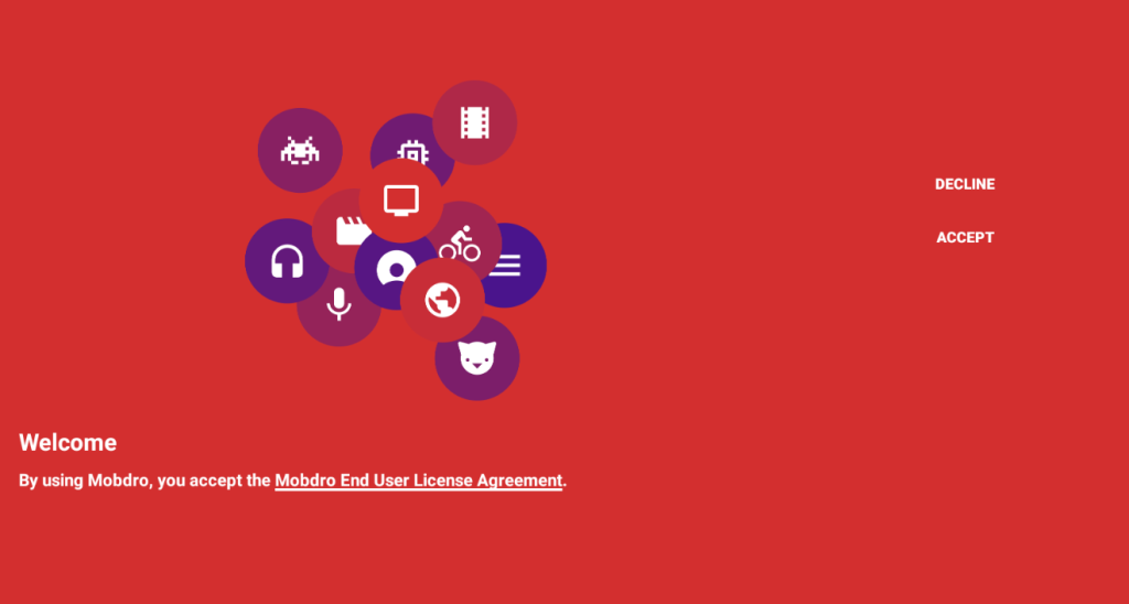 Tap the Accept button on the Mobdro's welcome page
