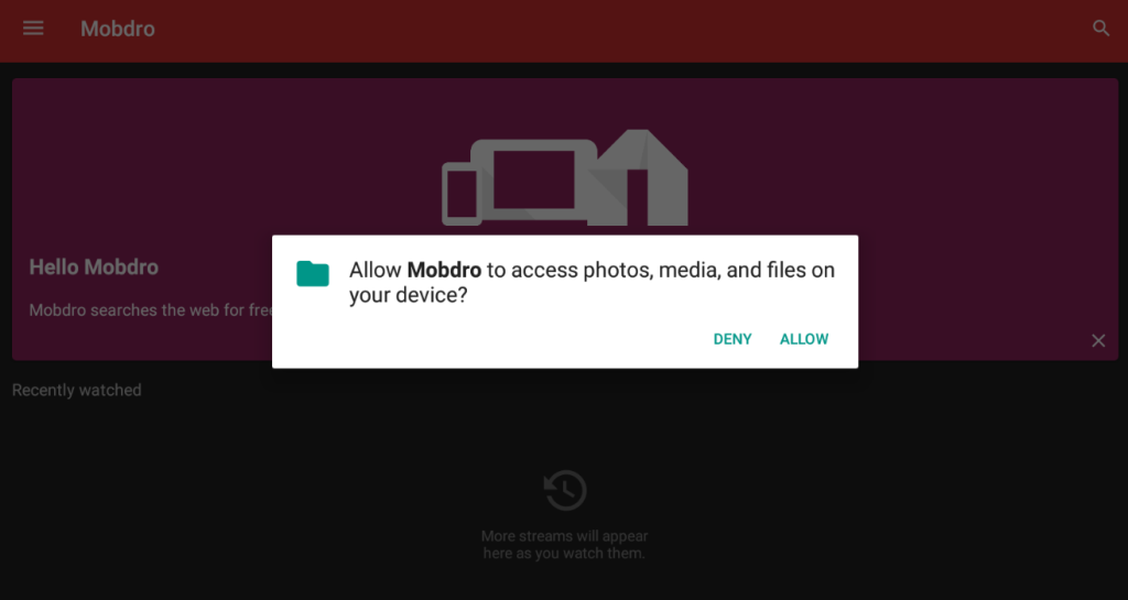 Hit the Allow option on the Mobdro app