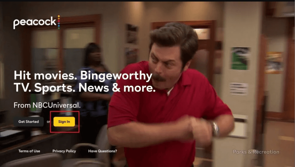 Peacock TV login page