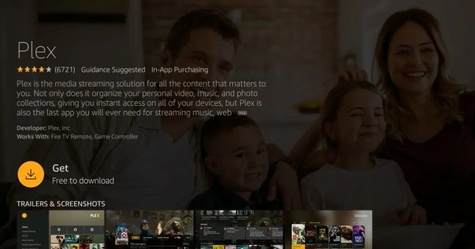 Hit the Get button to download the Plex app on your Firestick