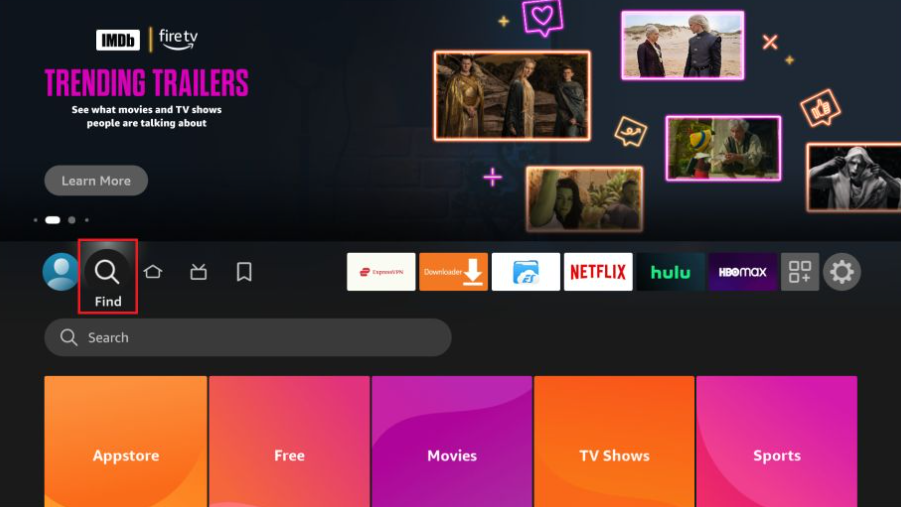 Click the Find icon on Fire TV home screen