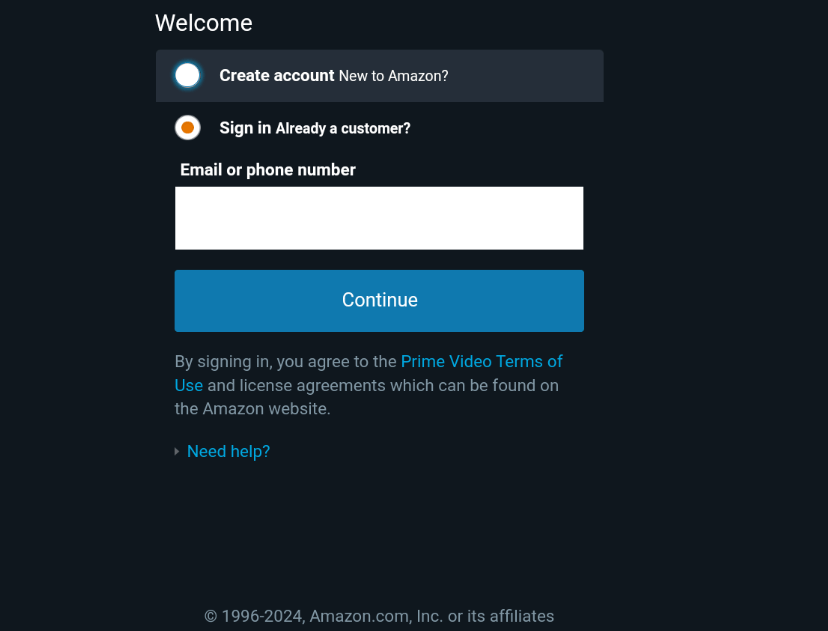 Prime Video- Log In page