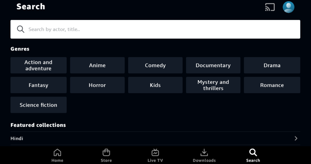 Prime Video Search menu