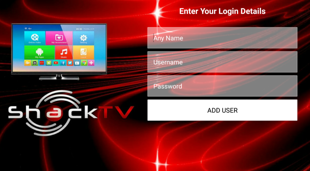 Enter the Login details to get into the Shack TV app