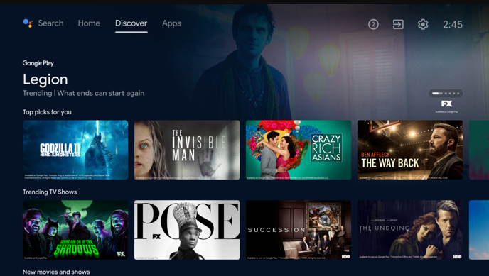 Choose the Apps option on Android TV home screen