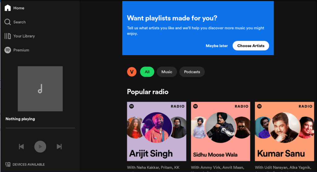 Spotify Home Page