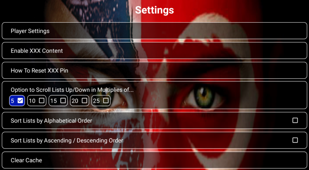 Settings section