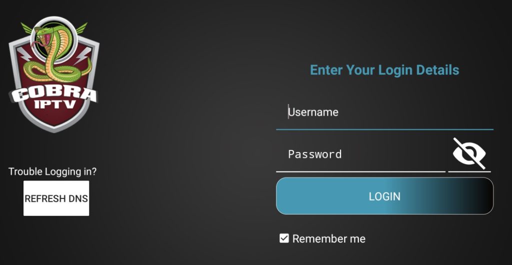 Click Login in Cobra IPTV