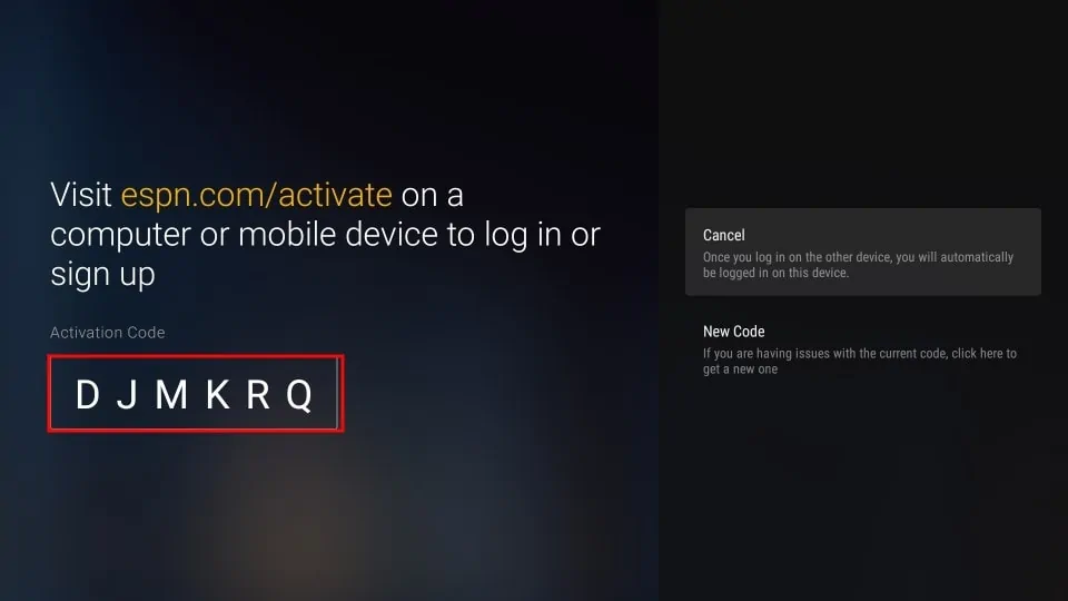 Note the activation code