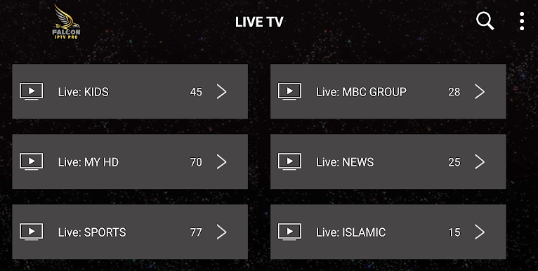 Falcon IPTV APK- Select Live TV