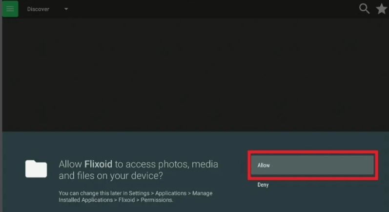 Flixoid APK- Allow button