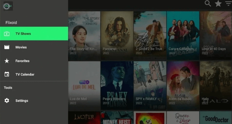 Flixoid APK- menu list