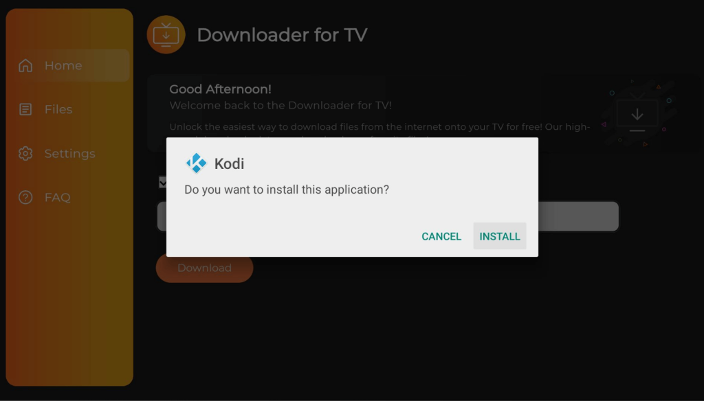 Tap Install to get Kodi on Android TV