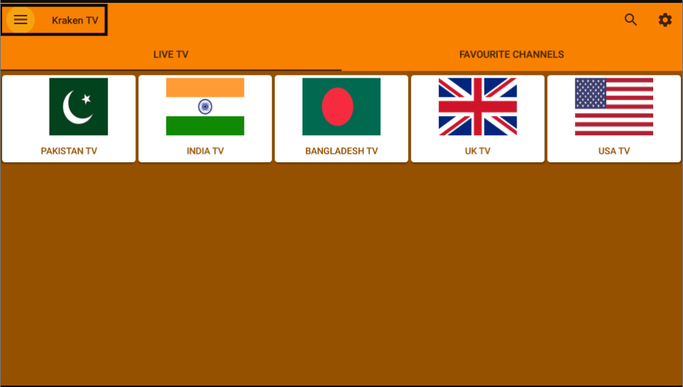 Kraken TV APK- Select country