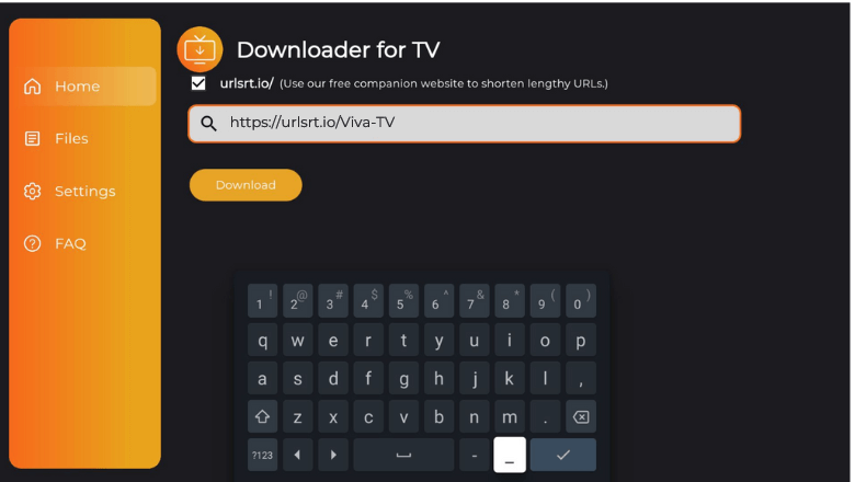 Enter Viva TV APK link in the URL field