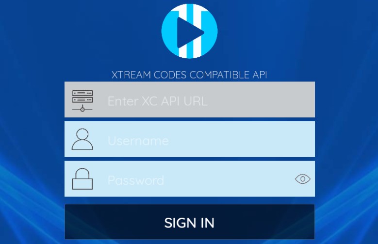 XCIPTV Player Sign In page