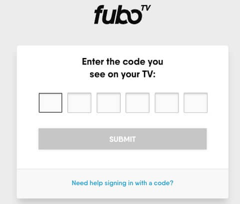 Enter the code and click Submit to activate the Fubo TV app